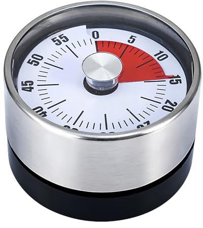 Magnetic Kitchen Timer, 60 Minute Mechanical Countdown Timer, Battery-Free Visual Cooking Timer with Stainless Steel Dial & 72 DB Bell (3–5 S), Fridge Timer for Baking, Cooking, Egg, Worktop Use