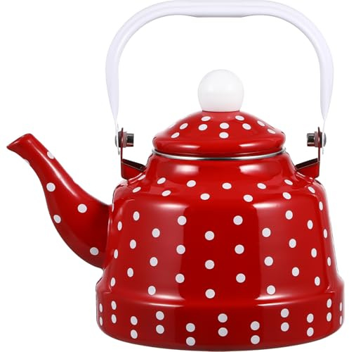 Teiera Smaltata Rossa 1, 7 dal Design Retrò per Infusione | Conduzione Termica Efficiente, Riduce i Tempi di Ebollizione, Aspetto Decorativo e Generoso