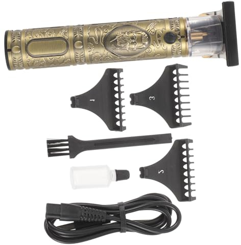 Elektrischer Buddha Kopf Haarschneider Gold Metall Retro Friseur | 1200mAh Akku, 3W Motor, 4 Kämme, Öl Kopf für Präzise Gravur und Fade