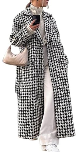 LIUYUYOUGO Abrigos De Invierno Para Mujer Gabardina De Pata De Gallo Para Mujer Abrigo Largo De Invierno Con Doble Botonadura Largo Completo De Lana Con Cuello Con Muescas Abrigo De Pata De Gallo A