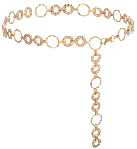 Telooco Kettengürtel Gold Damen Metallgürtel Kleider Taillenkette Metall Damengürtel Frauen Taillenketten Gürtel Kette Verstellbarer Taillengürtel für Damen Jeans Kleid Körper Gliederketten