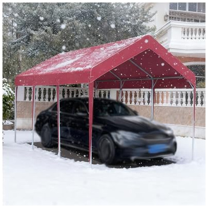 Winddichtes Schneecarport-Überdachung Für Alle Wetterbedingungen, Robustes Carport-Zelt Mit Metallrahmen Für Traktoren, LKWs, Wohnmobile Und SUVs(Red,9.8x19.6x6.5 ft)