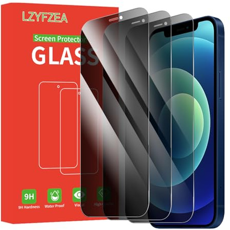 LZYFZEA 3-Pack Privacy Screen Protector for iPhone 12/12 Pro，Anti-Spy Tempered Glass Film,HD Clear,Anti-Scratch,Case Friendly