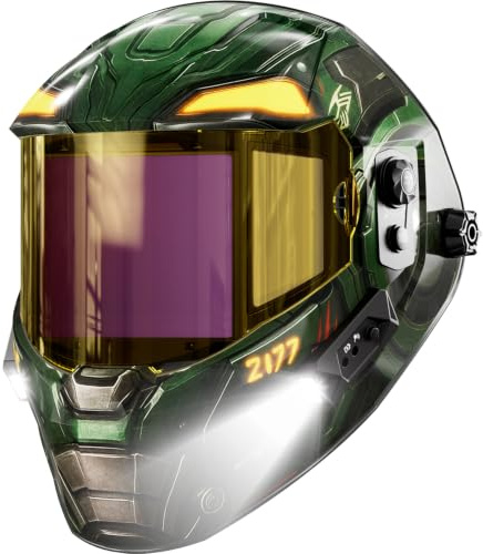 ANDELI Digitaler Schweißhelm 180° Panorama 2 LED 4 Sensoren USB-C | Sichtfeld 18,3x8,1cm, 1/30000s, DIN16, 1000mAh Akku+Solar, True Color 1/1/1/2, Bewegungssensor, für MIG/MAG/WIG/E-Hand