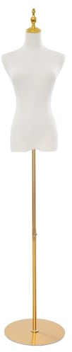 Manichino da sartoria, da donna, regolabile, per negozi, studi fotografici, negozi di abbigliamento (bianco, oro)