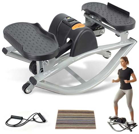 Mini Stepper Silenziatore per Appartamento - Sistema Idraulico, Oscillazione U, 100kg Carico, Completo di Tappeto e display, Cardio Casa senza Rumore (A)