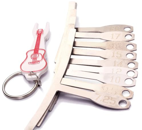 ELAYARD Medidor de Radio para Calibrar Diapasón y Puente con 9 Piezas para Guitarra Metal Herramienta Profesional con Llavero para Ajuste Fácil Color Aleatorio en Guitarras Eléctricas