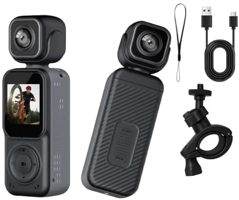 4K Vlog Kamera mit WLAN, Dual Kamera und 180° Schwenkobjektiv, Mini Pocket Camera mit 1,5 Zoll IPS Display, 130° Weitwinkel, 2000mAh Akku, Bodycam & Action Cam für YouTube, POV, Reisen und Motorrad