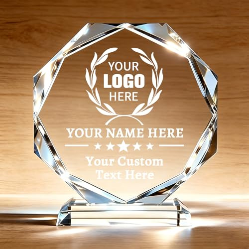 QSZ Trophée Personnalisable en Cristal Gravure Personnalisée Logo Nom Texte Photo Trophées en Verre Personnalisés pour Retraite Récompense Employé Sport