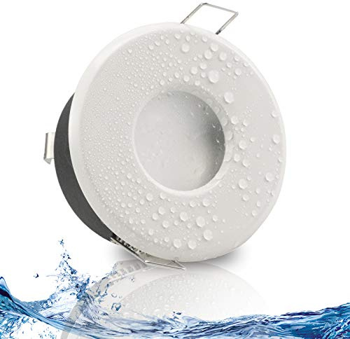 trendlights24 MER IP65 LED Bad Einbaustrahler flach 5W dimmbar 230V 1er Set | Weiß, rund, Einbautiefe 50 mm, Warmweiß, 3000k, 110°, Decken Einbauspots, Feuchtraum, außen, LED austauschbar
