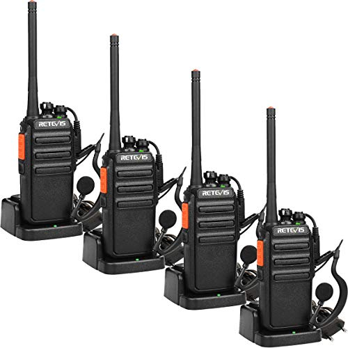 Retevis RT24 Funkgerät Set, Walkie Talkie 4er Set Lizenzfrei, 16 Kanäle CTCSS/DCS VOX, Professionell PMR Funkgeräte mit Headset und EU-Stecker Ladeschale (4 Stück, Schwarz)