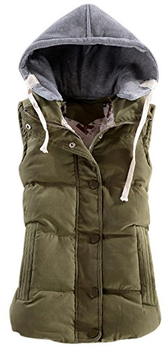 Yeokou Women's Slim Sleeveless Quilted Removable Hooded Winter Puffer Vest Coat(Army Green-L)