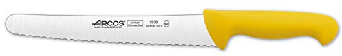 Arcos Serie 2900 - Caja 6 uds Cuchillo Pastelero - Hoja Serrada de Acero Inoxidable NITRUM de 250 mm - Mango inyectado en Polipropileno Color amarillo (6 UDS)