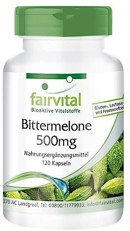 Fairvital | Bittermelone - 120 Kapseln - mit 500mg Bittermelone-Extrakt & 20µg Chrom pro Kapsel - HOCHDOSIERT - VEGAN - mit 10% Charantin