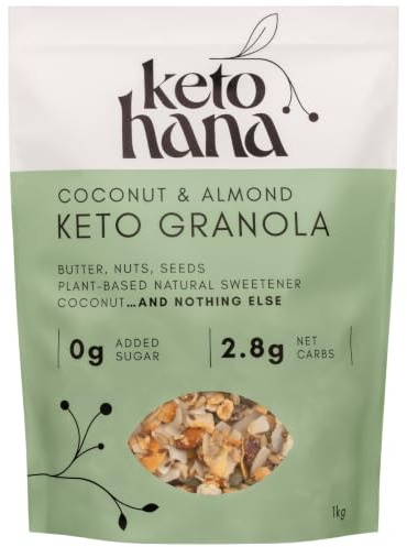 Keto Hana Coconut & Almond Keto Granola Original Butter Keto Diet Grain Free No Refined Sugars Gluten Free 2.8g Net Carbs Breakfast Cereal - Bulk, Family Pack 1kg/2.2lbs