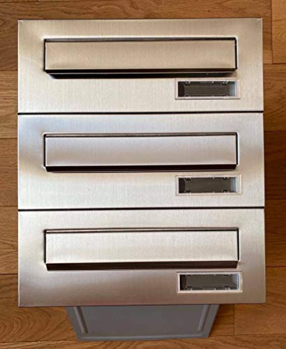 Briefkastensysteme 3er Briefkastenanlage 3X Einbaubriefkästen Edelstahl/Silber Mauerdurchwurf 3 Fach Postkasten modern DIN A4 wetterfeste