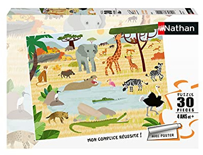 NATHAN - Kinderpuzzle - 30 Teile - Tiere der Savanne - Mädchen oder Junge ab 4 Jahren - Hochwertiges Puzzle - Dicker und haltbarer Karton - Tiere - 86383
