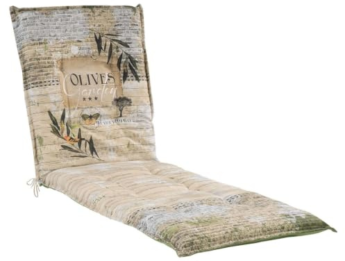 Möbel Jack Liegenauflage - 190 x 60 cm - Beige - Grün - Baumwolle - Polyester - Olivenmotiv - Polsterauflagen für Sonnenliege Gartenliege
