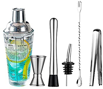 Cocktail Shaker Set Ensemble à Cocktail Shaker Cocktail Shaker, Buvez Shaker, Recettes Martini Mesure Mélangement Mélangé Verre et Top Cobbler Shaker, Meilleur cadeau pour débutant Shakers à cocktails