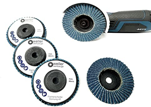 WELLERWERKZEUGE | 4er Set Fächerscheibe 76x10mm Körnung 40 passend für Bosch GWS 10,8 10 8 12V 12 76 Zubehör Mini Akku Winkelschleifer für Stahl, Holz, Alu