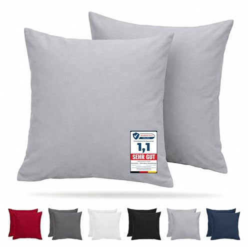 Komfortec Kissenbezug 2er Set - 100% Mikrofaser, Weich & Atmungsaktiv, mit Reißverschluss - Kopfkissenbezug - Waschbar & Pflegeleicht - Grau - 80 x 80 cm