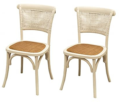 Biscottini 2 Esszimmerstühle Holz landhausstil möbel 88x48x52 cm - Küchenstühle Holz - Rattanstühle esszimmermöbel Vintage - Bistrot Rattan Stuhl - Retro küchenmöbel - Esstisch stühle