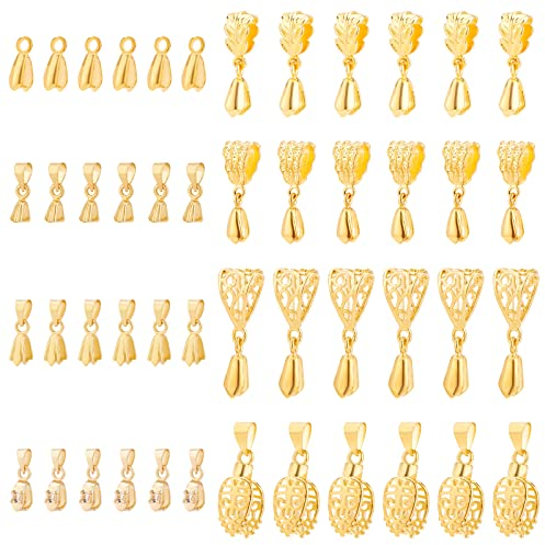 SUPERFINDINGS 48 Stück 8 Stil Messing Anhänger Klemmschlaufe Eispickel Klemmschlaufe 12~18x3~10mm Perlenanhänger Verbinder Filigrane Gestellbeschichtung Schmuckverschlüsse Bohrung: 2~9mm