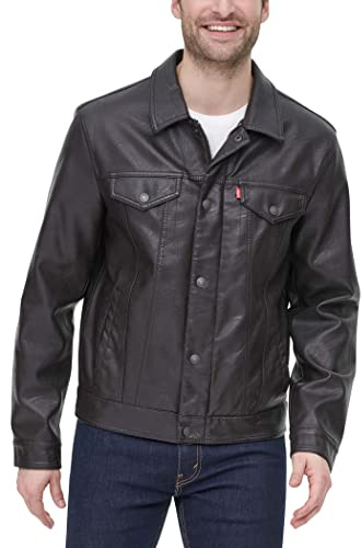 Levi's Herren Klassische Trucker-Jacke aus Kunstleder Kunstlederjacke, Dunkelbraun, M