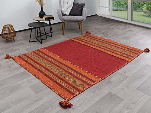 Steffensmeier Handwebteppich Muriani | Baumwolle | Wohnzimmer | Rot, handgewebt, Größe: 80x150 cm