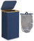 efluky Cesto porta Biancheria Sporca, per Bagno, per panni, XL 100 Litri con Manici in bambù per Vestiti, Pieghevole, Blu