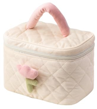 Dankforyou Kosmetiktasche Schminktasche Makeup Bag mit Elastischer Pinselschlitz für Damen und Mädchen, Beige