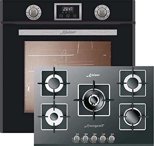 Kaiser - Juego de horno EH 6326 Sp+KCG 8382, horno eléctrico empotrable, 79L, 10 funciones, encimera de gas 77cm, negro, vidrio