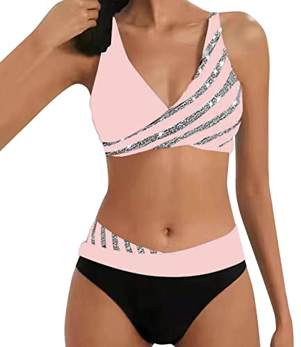 Allegorly Damen Bikini Set Triangel Breites Unterbrustband Bademode Zweiteiliger Badeanzug Wickeloptik Lace Up Bikini Bademode V Ausschnitt Blumenmuster Zweiteiliger Badeanzug Swimsuit