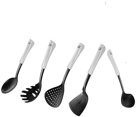 Utensili da cucina mestoli in nylon cucchiaio mestolo prendi spaghetti schiumarola spatola antigraffio resistenti calore casa ristorante (SET 5 MESTOLI)