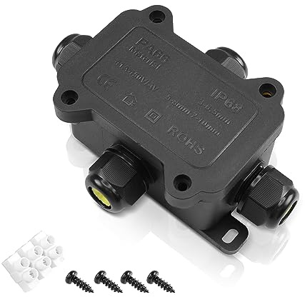 Boîte de Jonction de Plein Air ，IP68 Boite de Derivation Etanche Exterieur，Boîte de jonction électrique jardin extérieur 4 Voies Connecteurs Boîte pour Câble Ø 4 à 14mm (4 Voies, Noir)