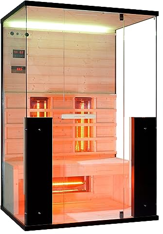 Infrarotkabine Infrarotsauna GRENA für 2 Personen, 5 Vollspektrumstrahler, LED Beleuchtung (7 Farben), MP3 Player inkl. Bluetooth, 2 Lautsprecher, Abmessung: 125x100x190 cm