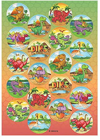 Dekozauber24 Essbare Muffinaufleger Dinosaurier, 20 Stück, aus Oblate, Muffindeko Kindergeburtstag Dinos Esspapier Tortendeko