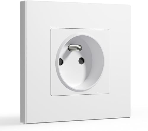 BSEED Prise Murale, 16A Single Prise De Courant Alternatif avec Panneau En Plastique, Prises Électriques Standard, 240V Encastrable(1 Prise, Blanc)