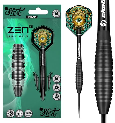 Shot! Darts Zen Kensho Darts Metal Tip Set - 90% Tungsten Steel Tip Dart Set - Professional Darts Flights Made in New Zealand - Metal Tip Darts for Dart Board