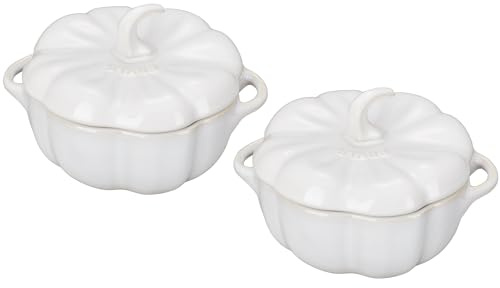 Staub Juego de cocotte de calabaza pequeña de cerámica de 2 piezas de 16 onzas, marfil rústico