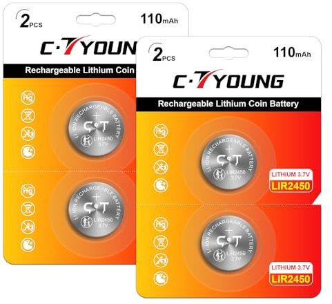 Wiederaufladbare 2450 Batterien 4er-Pack 3,7V Akku | Hochleistungs-LIR2450 Lithium-Ionen-Knopfzellenbatterien, die 3V CR2450 ersetze