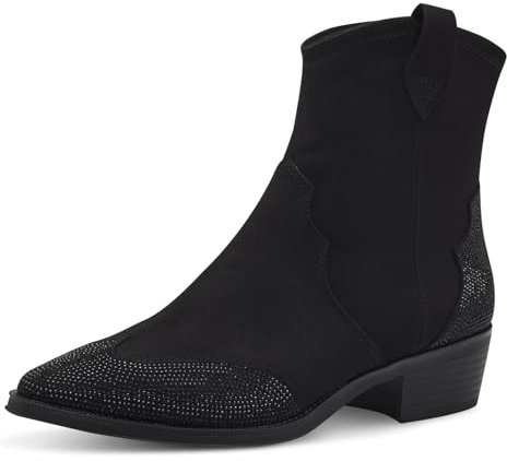 MARCO TOZZI Damen Stiefeletten mit Absatz Cowboy Spitz, Schwarz (Black), 38 EU