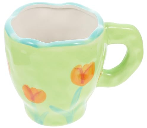 MAGICLULU Tasse Céramique à Peindre Main Mug à Design Tulipe Verte Capacité Parfait Pour Vos Boissons Chaudes