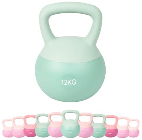 JINPALAY Kettlebell 12 kg PVC Soft Kettlebell, gefüllt mit feinem Stahlsand, breiter rutschfester Griff, modernes Design, Kettlebell für Muskelübungen zu Hause und im Fitnessstudio