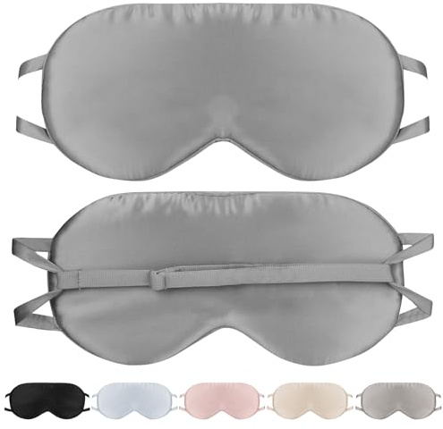 SILKTALE Silk Eye Mask for Sleep with Adjustable Strap for Women/Men/Adults Blackout 100% Mulberry Silk Sleeping Mask for Travel/Plane/Side Sleeper,Gray