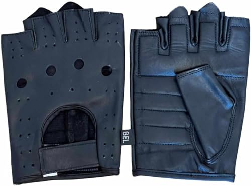 Generisch Fingerlose Handschuhe aus Leder für Herren & Damen – Halbfinger Fitness Handschuhe für Gym, Krafttraining, Fahrrad & MTB – Trainingshandschuhe mit Grip (L)