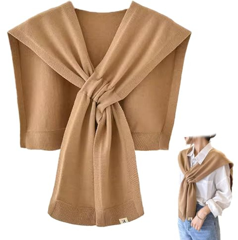 huablo Women's Fashion Sweater Knitted Shawl Knitted Knotted Shawls Multifunctional scarf Sweater Shawl Air-conditioned room shawl Khaki