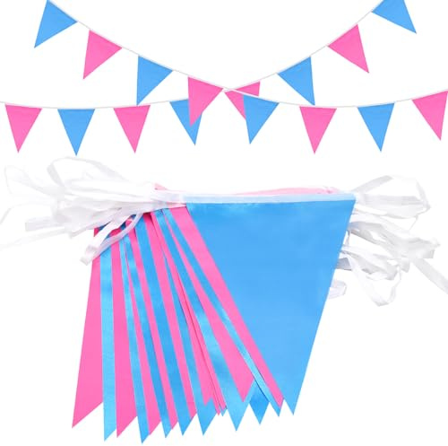 Topeedy Lot de 52 fanions réutilisables pour l'extérieur Rose et bleu 20 m