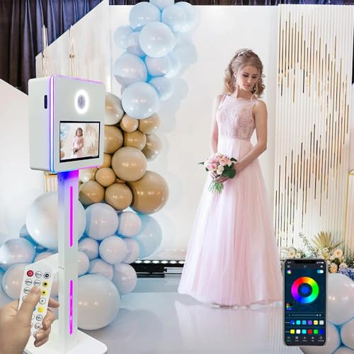 Tragbare Kamera-Spiegel-Fotokabine – 15,6-Zoll-Touchscreen + Mini-Computer + Flightcase, DSLR-Kabine + Druckerständer, für Hochzeitsfeier, Weiß