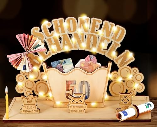 Giftota 50. Geburtstag Holz Geldgeschenke mit LED-Lichterkette - Schonend behandeln - Deko